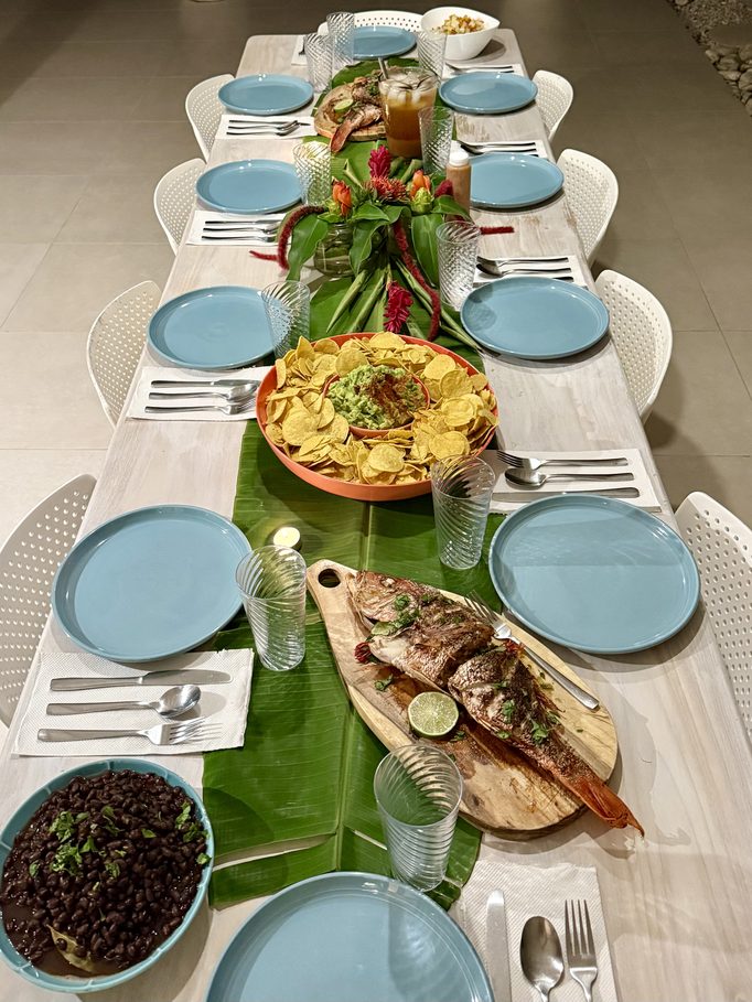 the long table set for dinner